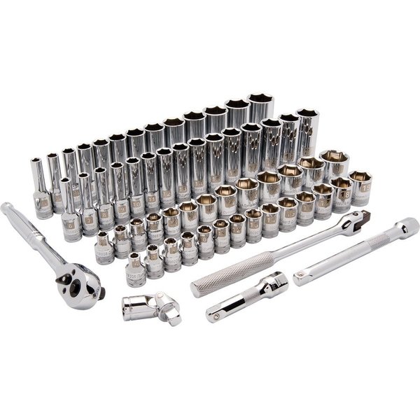 Dynamic 3/8" Dr 60Pcs 6 Pt, Std/Deep, SAE/Metric Socket Set, 1/4"-1", 6mm-20mm D010012